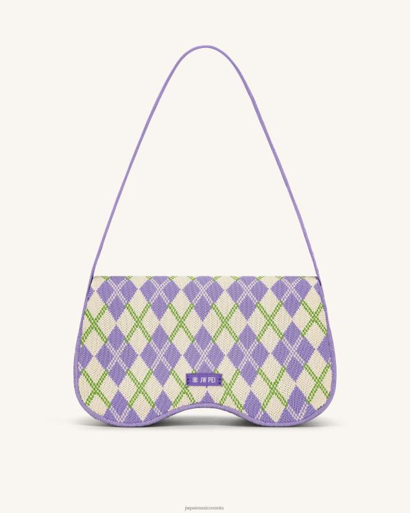 bolsa de hombro JW PEI ZR2BN152 púrpura y marfil y lima bolsa de hombro becci de punto