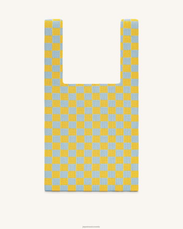 bolso de mano JW PEI ZR2BN242 hielo y amarillo bolso shopper tejido a cuadros de karité