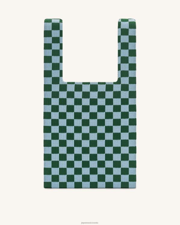 bolso de mano JW PEI ZR2BN243 verde oscuro y hielo bolso shopper tejido a cuadros de karité
