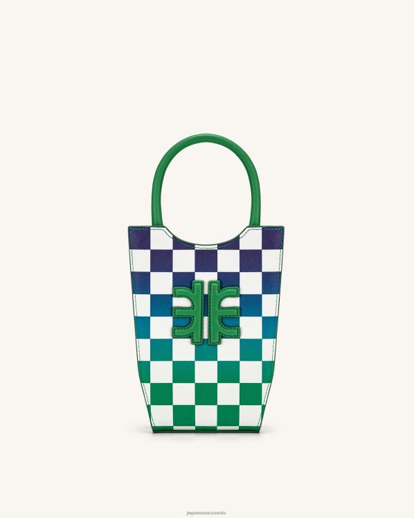 bolsa de teléfono JW PEI ZR2BN216 verde hierba y azul oscuro bolsa de teléfono de tablero de ajedrez degradado fei