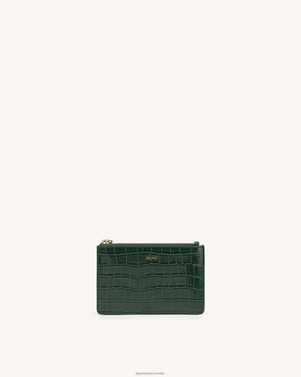 titular de la tarjeta JW PEI ZR2BN286 cocodrilo verde oscuro tarjetero quinn con cremallera