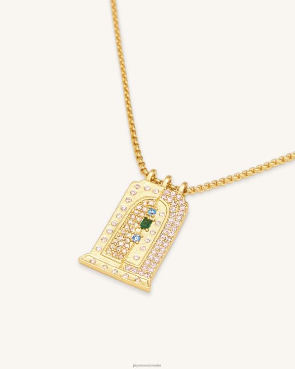 collar JW PEI ZR2BN346 Chapado en oro de 18 quilates y circonitas multicolor. collar con colgante de arco pequeño romano