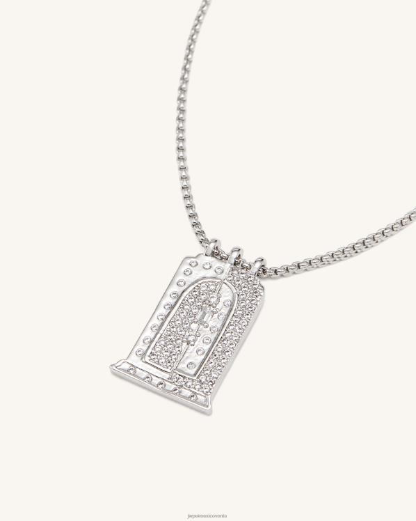 collar JW PEI ZR2BN347 Chapado en oro blanco de 18 quilates y circonita blanca. collar con colgante de arco pequeño romano