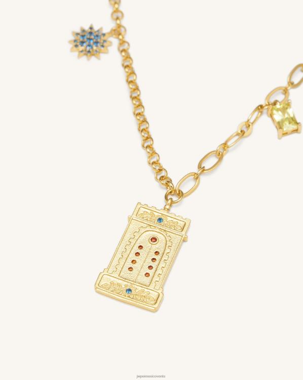 collar JW PEI ZR2BN349 Chapado en oro de 18 quilates y circonitas multicolor. collar con colgante de arco romano