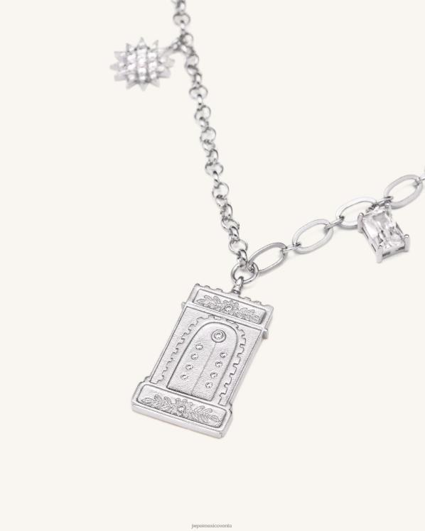 collar JW PEI ZR2BN350 Chapado en oro blanco de 18 quilates y circonita blanca. collar con colgante de arco romano