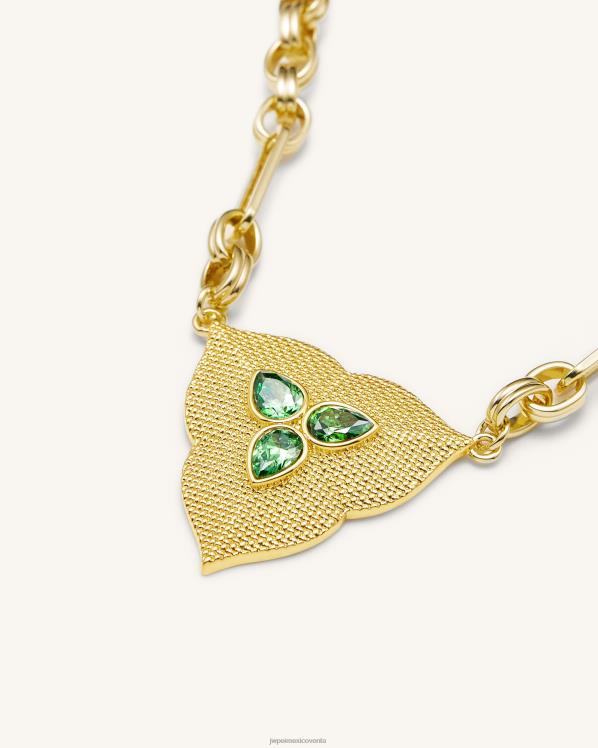 collar JW PEI ZR2BN358 Chapado en oro de 18 quilates y circonita verde oscuro. collar con colgante de hoja
