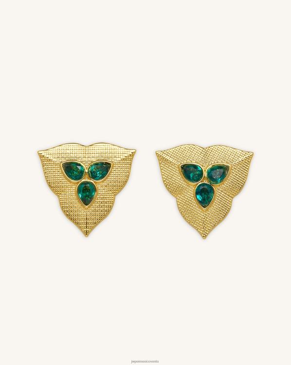 pendientes JW PEI ZR2BN363 Chapado en oro de 18 quilates y circonita verde oscuro. pendientes de hoja