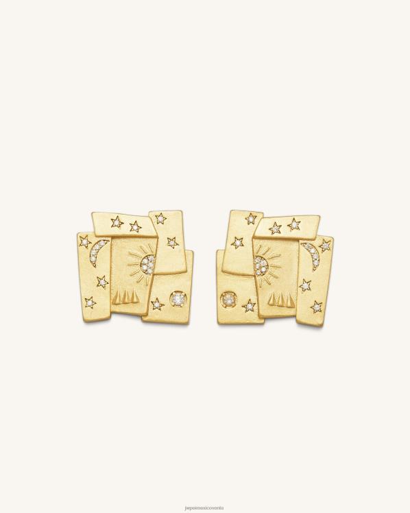 pendientes JW PEI ZR2BN376 Chapado en oro de 18 quilates y circonita blanca. aretes con combinación de cosmos
