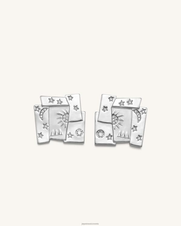 pendientes JW PEI ZR2BN377 Chapado en oro blanco de 18 quilates y circonita blanca. aretes con combinación de cosmos
