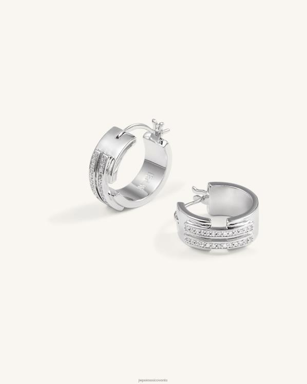 pendientes JW PEI ZR2BN381 Chapado en oro blanco de 18 quilates y circonita blanca. aretes de aro
