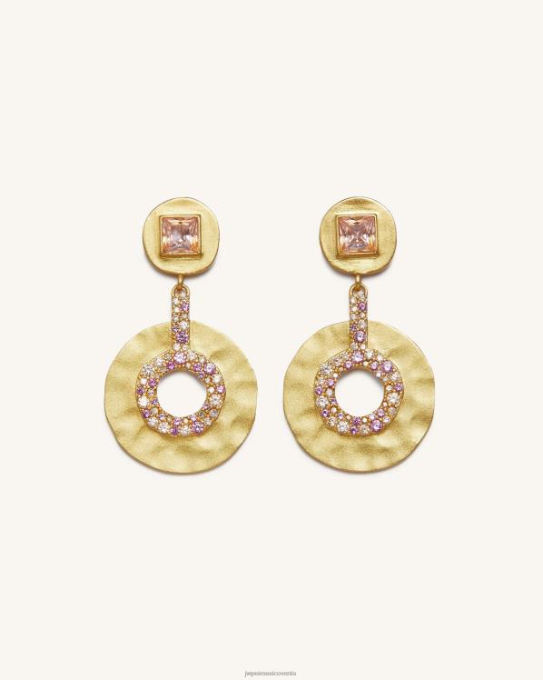 pendientes JW PEI ZR2BN383 Chapado en oro de 18 quilates, morganita, corindón rojo y circonitas multicolor aretes redondos pequeños calados geométricos