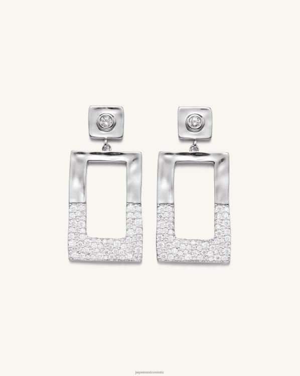 pendientes JW PEI ZR2BN389 Chapado en oro blanco de 18 quilates y circonita blanca. pendientes rectangulares calados geométricos