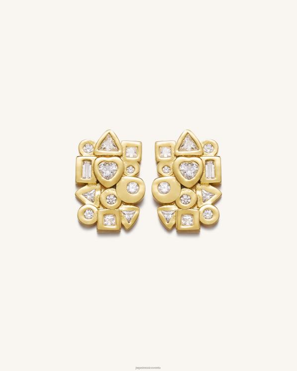 pendientes JW PEI ZR2BN397 Chapado en oro de 18 quilates y circonita blanca. aretes combinación geométrica