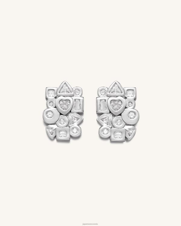 pendientes JW PEI ZR2BN399 Chapado en oro blanco de 18 quilates y circonita blanca. aretes combinación geométrica